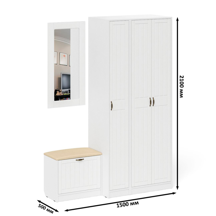 Прихожие, Шкаф с пеналом-500 и обувницей с сиденьем П-6 фрезеровка прованс