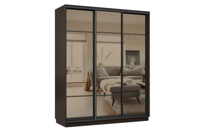 Шкаф-купе Премьер 21 (11ЗБ;11ЗБ;11ЗБ) фасады зеркало бронза/трёхдверный/Профиль чёрный муар