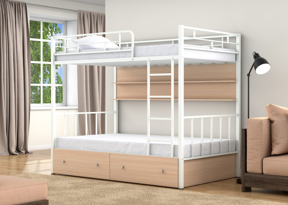 Для подростков, Двухъярусная кровать Валенсия 120 ящики полка дуб молочный