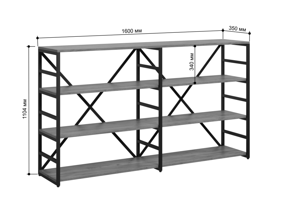 Открытые, Стеллаж Айсберг Лофт 160/4-2 (Черный)