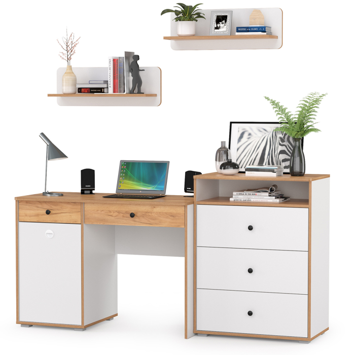 Офисная мебель, Стол письменный с комодом и двумя открытыми полками Вуди