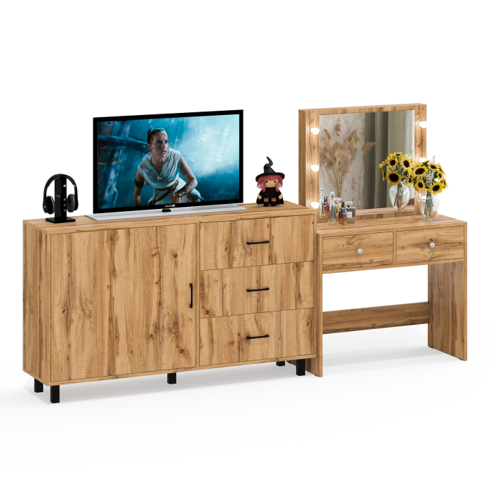 Туалетные столики, Косметический столик с лампочками СТ-5 и комод-тумба 122-1504