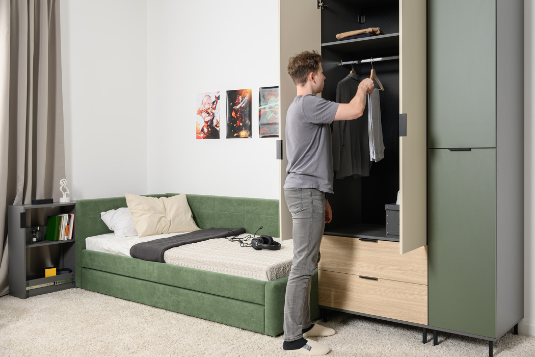 Шкафы двухстворчатые, Шкаф-пенал Марвэл 16.316.02, темно-серый, дымчатый зеленый