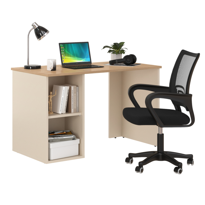 Прямые компьютерные столы, Стол письменный Лайт 12.163 и кресло-сетка 103 черное