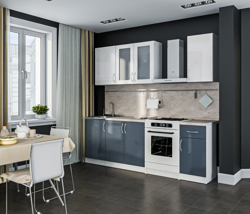 Кухонные гарнитуры, Кухонный гарнитур Катя Белый/МДФ Белый глянец,Графит глянец/МетрополитанR5