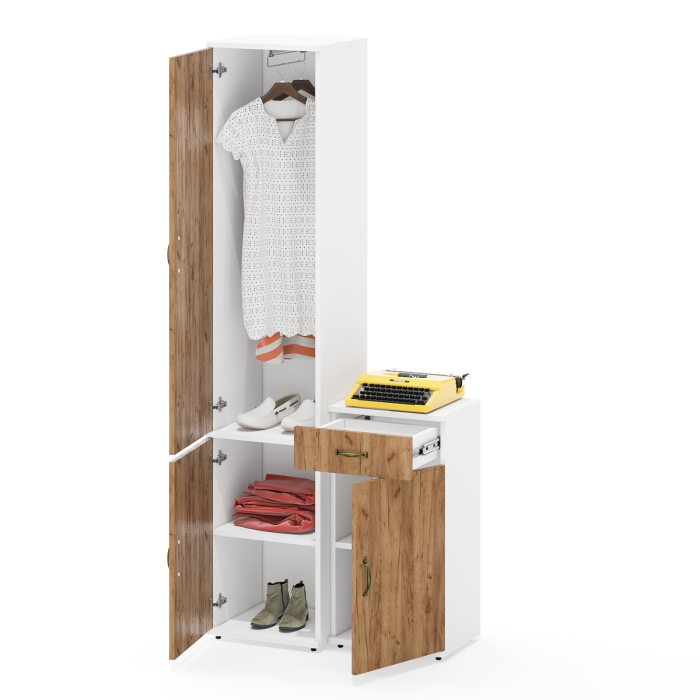 Домашние кабинеты, Тумба с дверкой и ящиком и пенал с вешалкой для одежды и полкой Лидер-8