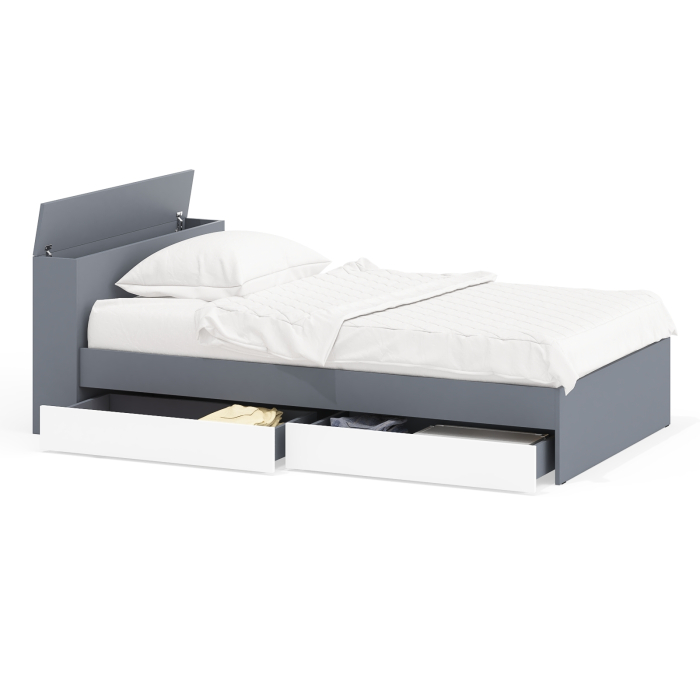 Кровати 120 см, Кровать с ящиками и ящиком для хранения белья односпальная Ксения 1200