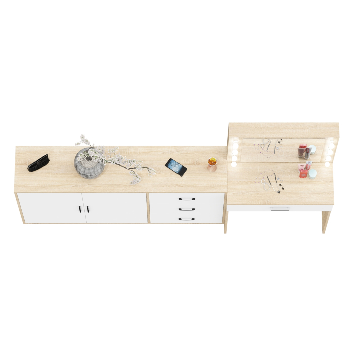 С зеркалом, Комод-тумба 123-1604 и туалетный столик с подсветкой СТ-4