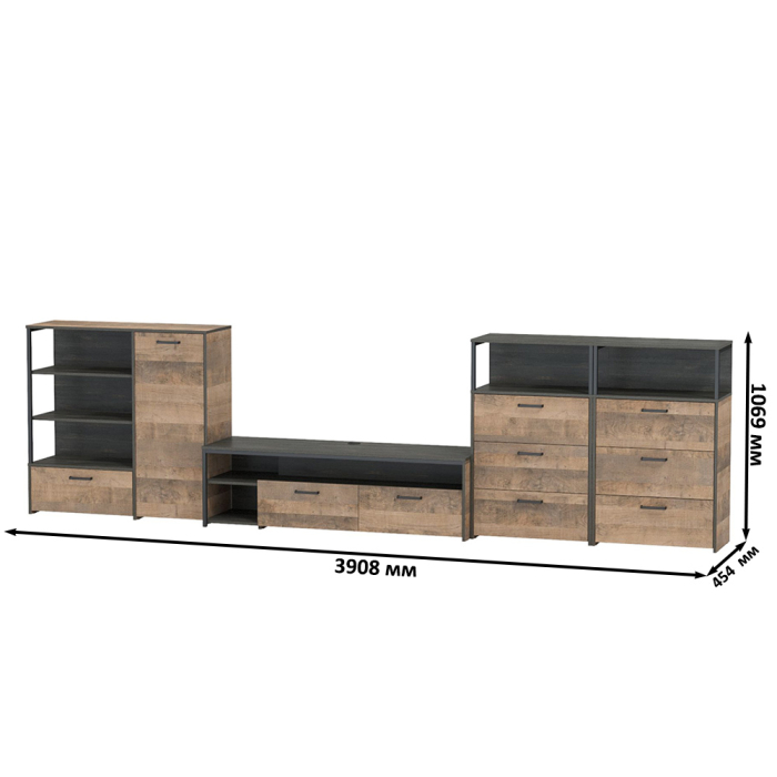 Стенки для гостиной, Набор мебели для гостиной в стиле лофт Трувор № 106 есть подсветка