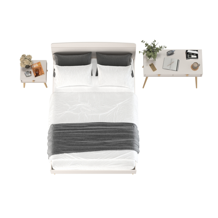 Спальные гарнитуры, Кровать двуспальная Афина 1400 с прикроватной тумбой и столиком