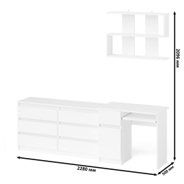 Компьютерный стол МС-1 левый с широким комодом МК1380-6 и полкой Мори 900