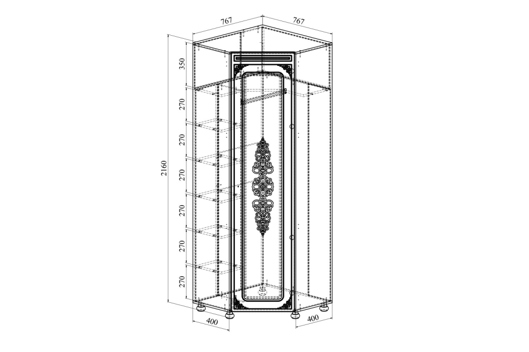 Угловые шкафы, Шкаф угловой Ассоль АС-52К с зеркалом (левый)