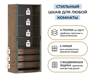 Шкаф двухдверный Макс 1000 мм, вариант №5 (ЛДСП, корпус дуб вотан)