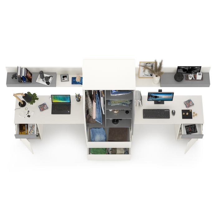 Для девочек, Столы компьютерные Торонто № 18 для двоих детей с полками и шкафом