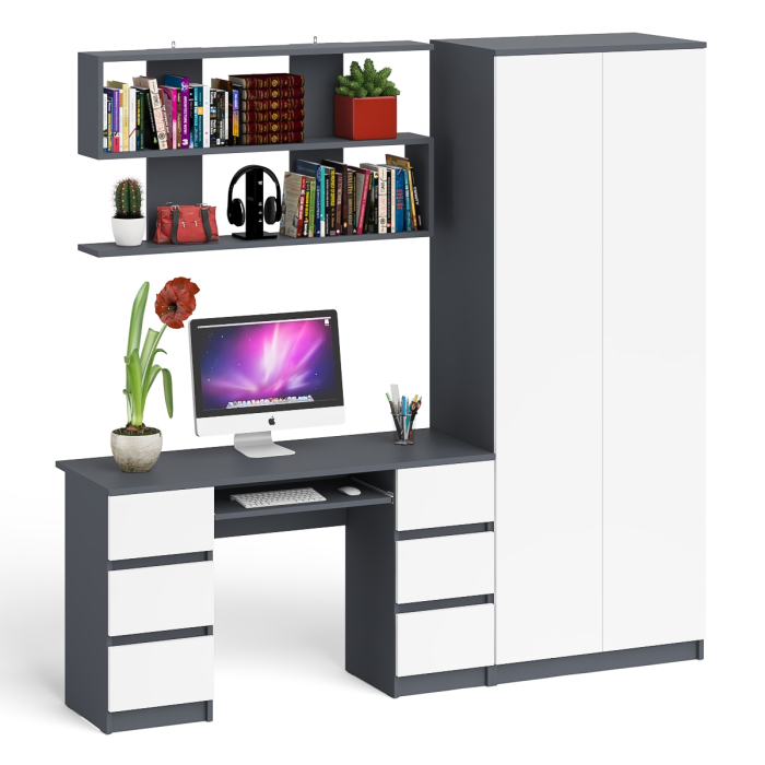 Домашние кабинеты, Платяной шкаф две двери Мори МШ800.1 с компьютерным столом и полкой навесной