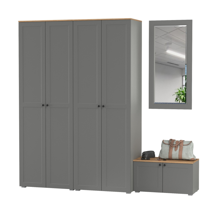 Прихожие, Тумба две дверки с навесным зеркалом и два шкафа Остин