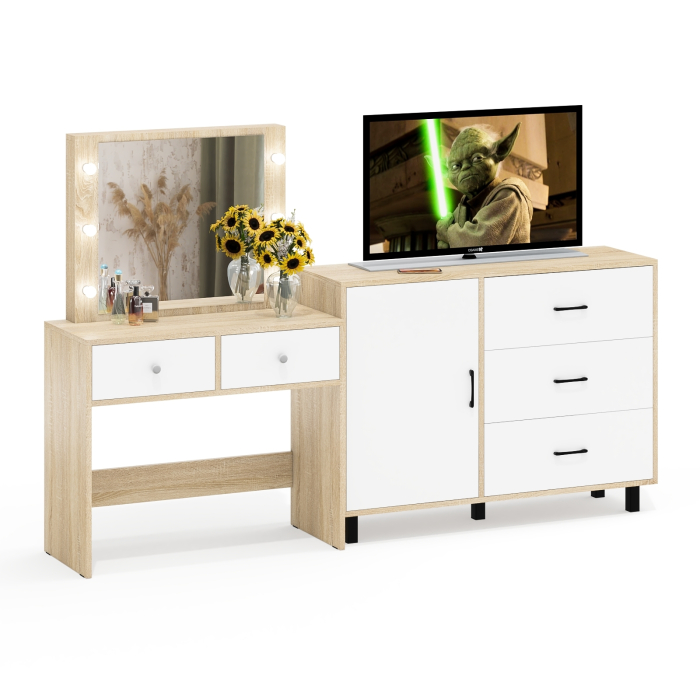 Туалетные столики, Стол туалетный для спальни с лампочками СТ-5 и тумба-комод 122-1204