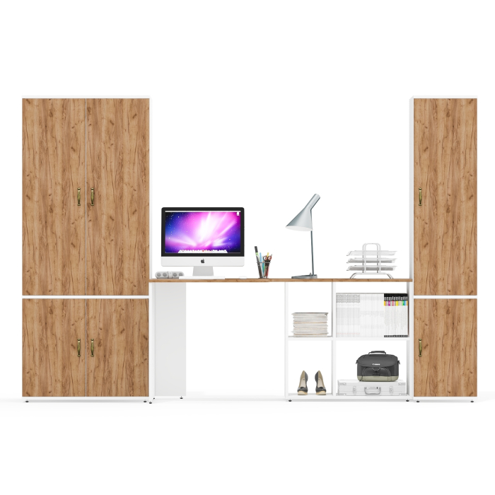 Домашние кабинеты, Узкий шкаф для документов с рабочим столом и шкафом с выдвижной штангой и полками 20Б Лидер-8