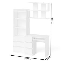 Стол для работы три ящика слева Мори с навесной полкой на 900 и стеллаж-комод три ящика