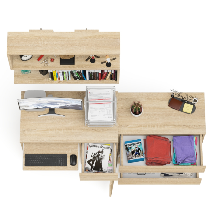 Прямые компьютерные столы, Комод три ящика МК800.1 с компьютерным столом Мори МС-1 правый и навесной полкой 900