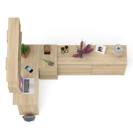 Комод широкий 6-ть ящиков Мори МК1380.6 с угловым компьютерным столом МС-16 правым и открытой книжной полкой