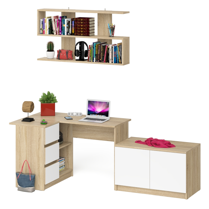 Угловые, Угловой компьютерный стол Мори МС-16 левый с тумбой две двери МА900.1 и широкой полкой 1200