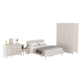 Спальня Афина Сп30 с кроватью двуспальной 1600 с тумбочкой и комодом с дверкой