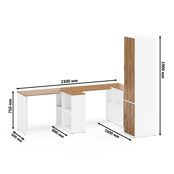 Домашние кабинеты, Мебель для домашнего кабинета для двоих человек Лидер-8 с пеналом 23Б и тумбочкой 3.15