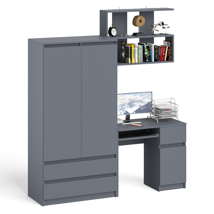 Домашние кабинеты, Стол компьютерный с ящиком МС-1 правый с навесной полкой и шкаф-комод МШ900.1 Мори
