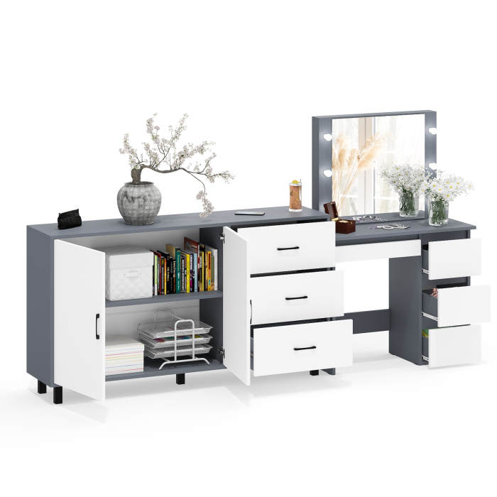 С зеркалом, Косметический столик Сура с зеркалом и подсветкой и с тумбой-комодом 123-1604