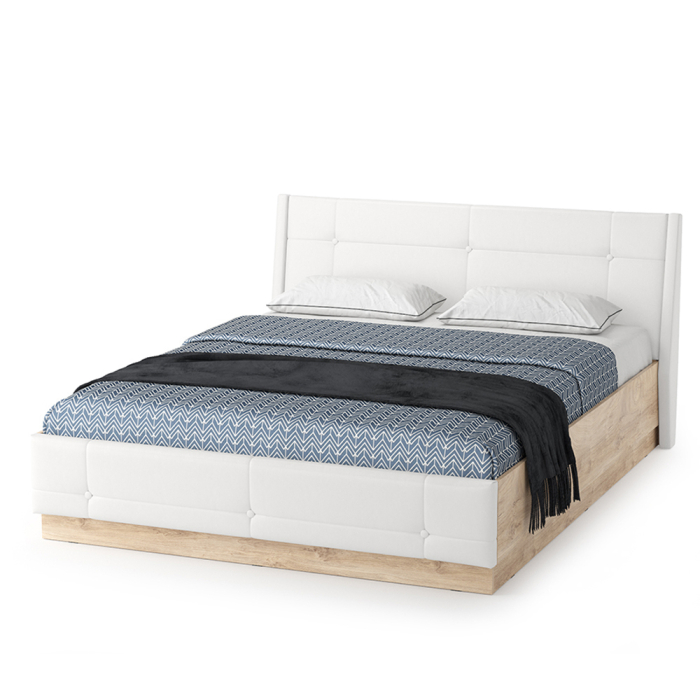 Спальные гарнитуры, Спальный гарнитур Муссон № 22 белый/чёрный/дуб эндгрейн/иск.к белая, 1600х2000 мм