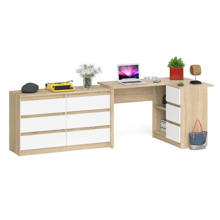 Компьютерные столы, Комод Мори 1200 6 ящиков и компьютерный угловой стол МС-16 правый