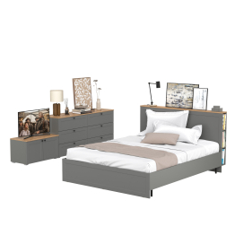 Кровать Остин с ортопедическим основанием с комодом 6-ть ящиков и тумбой с дверками