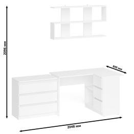 Стол компьютерный Мори МС-16 правый с навесной полкой и комодом МК800.1
