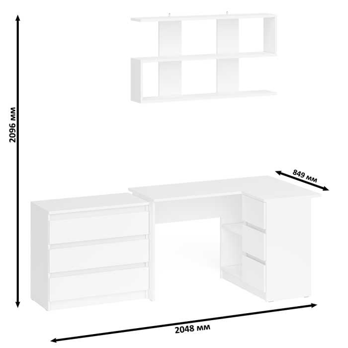 Домашние кабинеты, Стол компьютерный Мори МС-16 правый с навесной полкой и комодом МК800.1