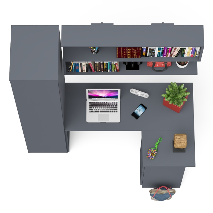 Домашние кабинеты, Стол угловой компьютерный Мори МС-16 правый с пеналом с полками и навесной открытой полкой 1200