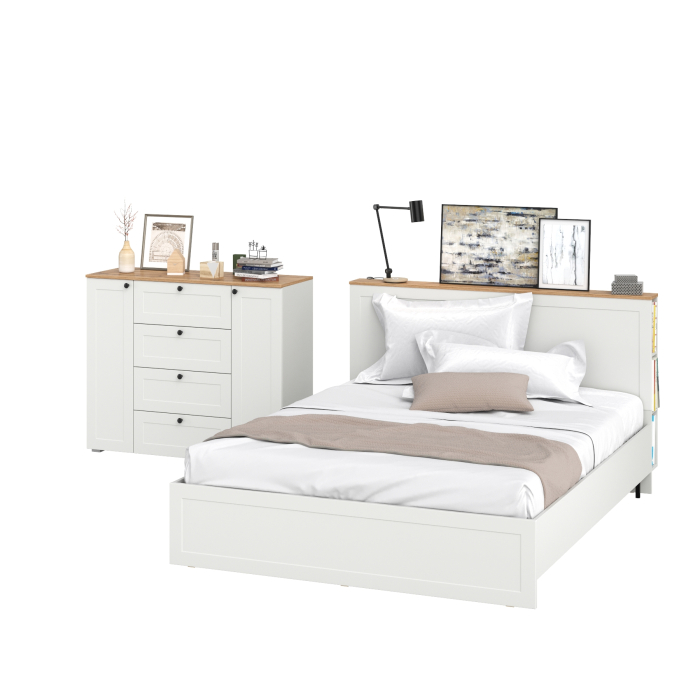 Спальные гарнитуры, Комод-тумба Остин 16.221 и двуспальная кровать с основанием