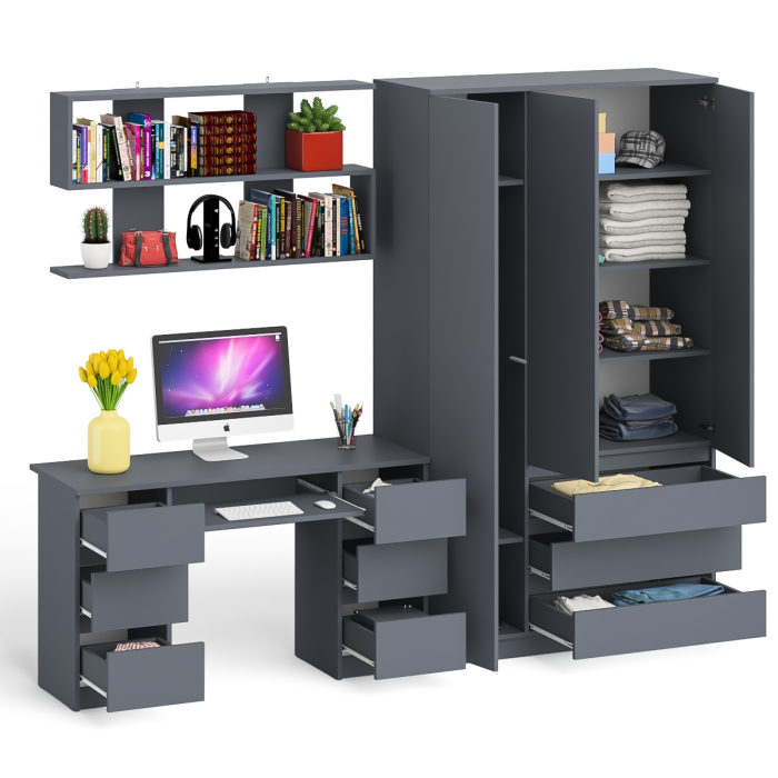 Домашние кабинеты, Шкаф-комод трёхдверный Мори МШ1200.1 с письменным столом и открытой книжной полкой