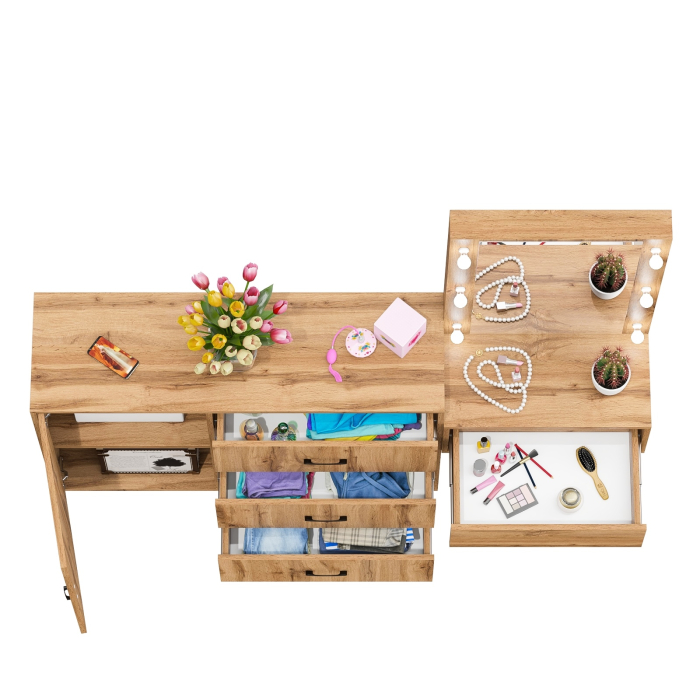 Туалетные столики, Комод с дверками и ящиками 122-1204 и косметический столик навесной с подсветкой