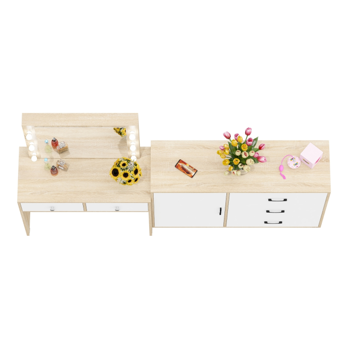 Туалетные столики, Стол туалетный для спальни с лампочками СТ-5 и тумба-комод 122-1204