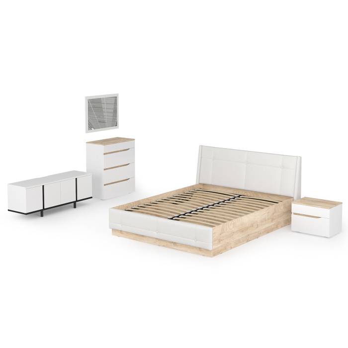 Спальные гарнитуры, Комплект мебели Муссон № 19 белый/чёрный/дуб эндгрейн/иск.к белая, 1600х2000 мм