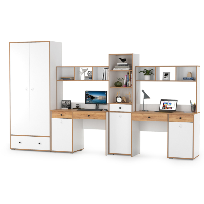 Офисная мебель, Вуди Компоновка № 32 белый премиум/дуб крафт золотой, 351х52,7х205 см, ун.сб.