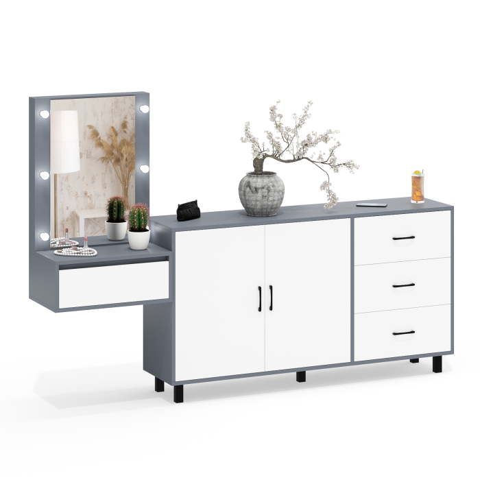 С зеркалом, Косметический навесной столик с подсветкой и комод с ящиками и дверками 123-1604