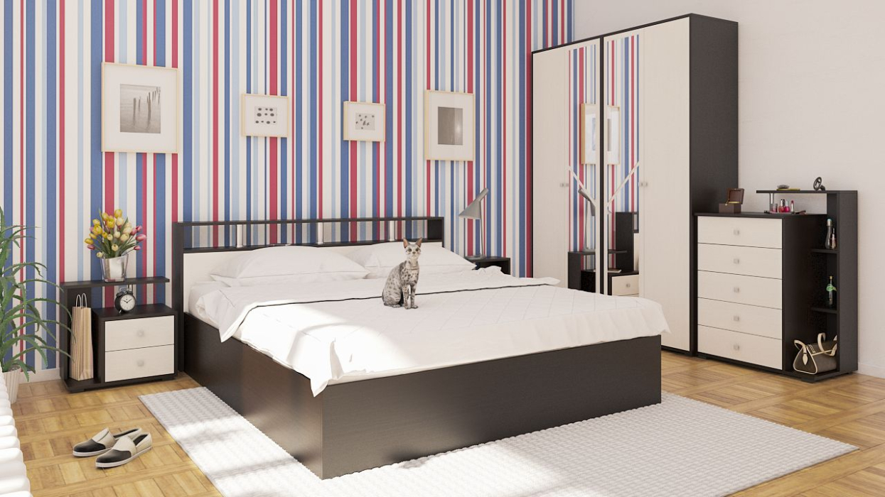 Спальные гарнитуры, Кровать Камелия 1800 с двумя прикроватными тумбами