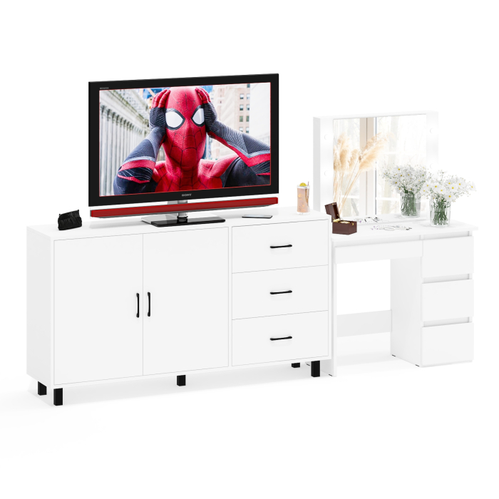 С зеркалом, Косметический столик Сура с зеркалом и подсветкой и с тумбой-комодом 123-1604