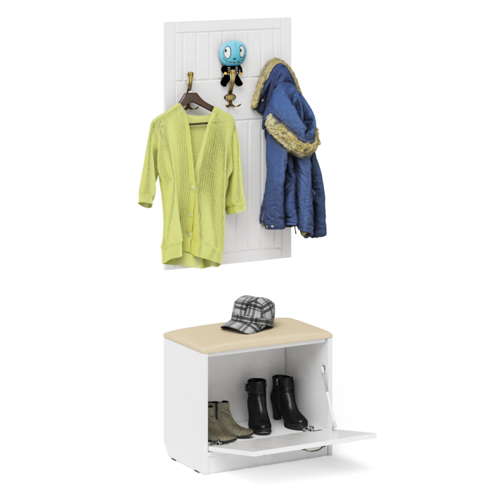 Прихожие, Обувница с мягким сиденьем с вешалкой для одежды П-6 МДФ фрезеровка прованс