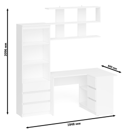 Рабочее место с угловым столом Мори МС-16 правым со стеллажом и полкой