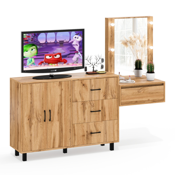 С зеркалом, Стол косметический навесной с подсветкой и тумба-комод 123-1204.