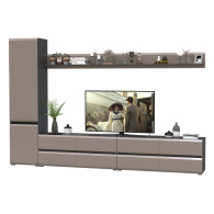 Стенки для гостиной, Две ТВ-тумбы с двумя навесными полочками и шкафом с полками Сидней