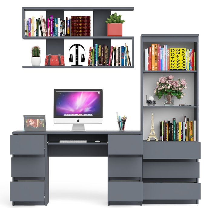 Домашние кабинеты, Рабочее место Мори из стола двухтумбового МС-2 с навесной полкой и стеллажом